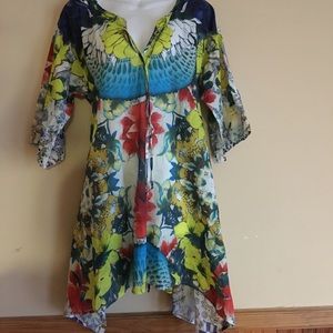 Johnny Was Medium Tunic Tie Front Floral